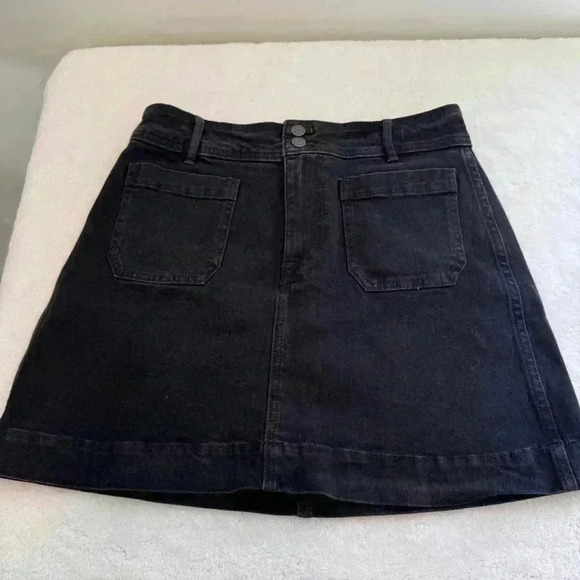 Madewell Black Denim Skirt Rigid A-Line distressed bottom size 2 - Picture 4 of 12